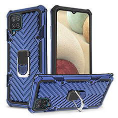 Funda Bumper Silicona y Plastico Mate Carcasa con Magnetico Anillo de dedo Soporte YF1 para Samsung Galaxy M12 Azul