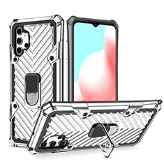 Funda Bumper Silicona y Plastico Mate Carcasa con Magnetico Anillo de dedo Soporte YF1 para Samsung Galaxy M32 5G Plata