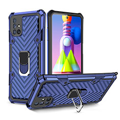 Funda Bumper Silicona y Plastico Mate Carcasa con Magnetico Anillo de dedo Soporte YF1 para Samsung Galaxy M51 Azul