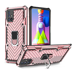 Funda Bumper Silicona y Plastico Mate Carcasa con Magnetico Anillo de dedo Soporte YF1 para Samsung Galaxy M51 Oro Rosa