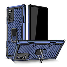 Funda Bumper Silicona y Plastico Mate Carcasa con Magnetico Anillo de dedo Soporte YF1 para Samsung Galaxy Note 20 5G Azul