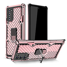 Funda Bumper Silicona y Plastico Mate Carcasa con Magnetico Anillo de dedo Soporte YF1 para Samsung Galaxy Note 20 5G Oro Rosa