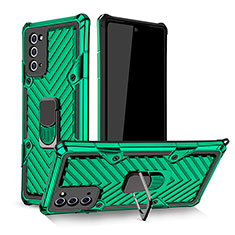 Funda Bumper Silicona y Plastico Mate Carcasa con Magnetico Anillo de dedo Soporte YF1 para Samsung Galaxy Note 20 5G Verde