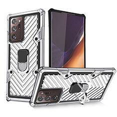 Funda Bumper Silicona y Plastico Mate Carcasa con Magnetico Anillo de dedo Soporte YF1 para Samsung Galaxy Note 20 Ultra 5G Plata