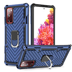 Funda Bumper Silicona y Plastico Mate Carcasa con Magnetico Anillo de dedo Soporte YF1 para Samsung Galaxy S20 FE (2022) 5G Azul