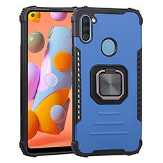 Funda Bumper Silicona y Plastico Mate Carcasa con Magnetico Anillo de dedo Soporte ZJ2 para Samsung Galaxy A11 Azul