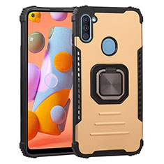 Funda Bumper Silicona y Plastico Mate Carcasa con Magnetico Anillo de dedo Soporte ZJ2 para Samsung Galaxy A11 Oro