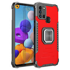 Funda Bumper Silicona y Plastico Mate Carcasa con Magnetico Anillo de dedo Soporte ZJ2 para Samsung Galaxy A21s Rojo