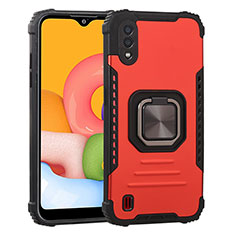 Funda Bumper Silicona y Plastico Mate Carcasa con Magnetico Anillo de dedo Soporte ZJ2 para Samsung Galaxy M01 Rojo