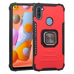 Funda Bumper Silicona y Plastico Mate Carcasa con Magnetico Anillo de dedo Soporte ZJ2 para Samsung Galaxy M11 Rojo