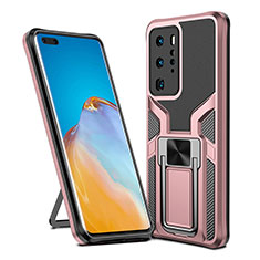 Funda Bumper Silicona y Plastico Mate Carcasa con Magnetico Anillo de dedo Soporte ZL1 para Huawei P40 Pro Oro Rosa