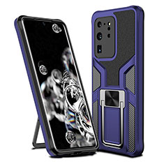 Funda Bumper Silicona y Plastico Mate Carcasa con Magnetico Anillo de dedo Soporte ZL1 para Samsung Galaxy S20 Ultra 5G Azul