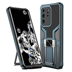Funda Bumper Silicona y Plastico Mate Carcasa con Magnetico Anillo de dedo Soporte ZL1 para Samsung Galaxy S20 Ultra Cian