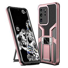 Funda Bumper Silicona y Plastico Mate Carcasa con Magnetico Anillo de dedo Soporte ZL1 para Samsung Galaxy S20 Ultra Oro Rosa