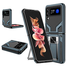 Funda Bumper Silicona y Plastico Mate Carcasa con Magnetico Anillo de dedo Soporte ZL1 para Samsung Galaxy Z Flip3 5G Cian