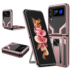 Funda Bumper Silicona y Plastico Mate Carcasa con Magnetico Anillo de dedo Soporte ZL1 para Samsung Galaxy Z Flip3 5G Oro Rosa