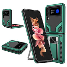 Funda Bumper Silicona y Plastico Mate Carcasa con Magnetico Anillo de dedo Soporte ZL1 para Samsung Galaxy Z Flip3 5G Verde