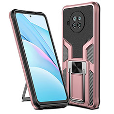 Funda Bumper Silicona y Plastico Mate Carcasa con Magnetico Anillo de dedo Soporte ZL1 para Xiaomi Mi 10i 5G Oro Rosa