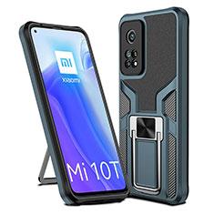 Funda Bumper Silicona y Plastico Mate Carcasa con Magnetico Anillo de dedo Soporte ZL1 para Xiaomi Mi 10T 5G Cian