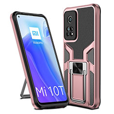 Funda Bumper Silicona y Plastico Mate Carcasa con Magnetico Anillo de dedo Soporte ZL1 para Xiaomi Mi 10T 5G Oro Rosa