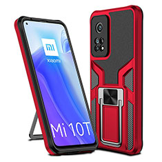 Funda Bumper Silicona y Plastico Mate Carcasa con Magnetico Anillo de dedo Soporte ZL1 para Xiaomi Mi 10T 5G Rojo