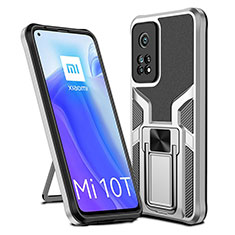Funda Bumper Silicona y Plastico Mate Carcasa con Magnetico Anillo de dedo Soporte ZL1 para Xiaomi Mi 10T Pro 5G Plata