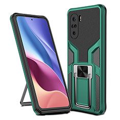 Funda Bumper Silicona y Plastico Mate Carcasa con Magnetico Anillo de dedo Soporte ZL1 para Xiaomi Poco F3 5G Verde