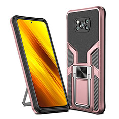 Funda Bumper Silicona y Plastico Mate Carcasa con Magnetico Anillo de dedo Soporte ZL1 para Xiaomi Poco X3 Oro Rosa