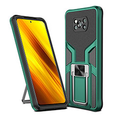 Funda Bumper Silicona y Plastico Mate Carcasa con Magnetico Anillo de dedo Soporte ZL1 para Xiaomi Poco X3 Verde