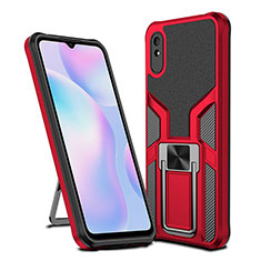 Funda Bumper Silicona y Plastico Mate Carcasa con Magnetico Anillo de dedo Soporte ZL1 para Xiaomi Redmi 9AT Rojo