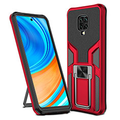 Funda Bumper Silicona y Plastico Mate Carcasa con Magnetico Anillo de dedo Soporte ZL1 para Xiaomi Redmi Note 9 Pro Max Rojo