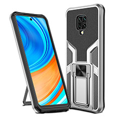 Funda Bumper Silicona y Plastico Mate Carcasa con Magnetico Anillo de dedo Soporte ZL1 para Xiaomi Redmi Note 9 Pro Plata