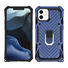 Funda Bumper Silicona y Plastico Mate Carcasa con Magnetico Soporte A01 para Apple iPhone 12 Mini Azul