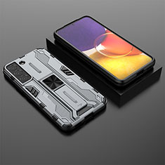 Funda Bumper Silicona y Plastico Mate Carcasa con Magnetico Soporte A01 para Samsung Galaxy S21 5G Gris