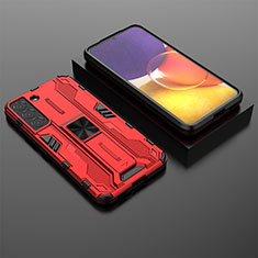 Funda Bumper Silicona y Plastico Mate Carcasa con Magnetico Soporte A01 para Samsung Galaxy S21 5G Rojo