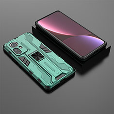 Funda Bumper Silicona y Plastico Mate Carcasa con Magnetico Soporte A01 para Xiaomi Mi 12 Pro 5G Verde