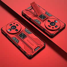 Funda Bumper Silicona y Plastico Mate Carcasa con Magnetico Soporte A01 para Xiaomi Mi 12 Ultra 5G Rojo