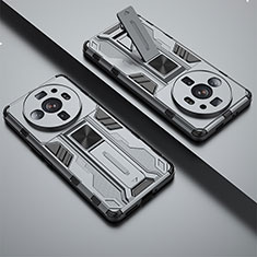 Funda Bumper Silicona y Plastico Mate Carcasa con Magnetico Soporte A01 para Xiaomi Mi 12S Ultra 5G Gris