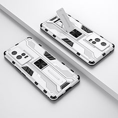 Funda Bumper Silicona y Plastico Mate Carcasa con Magnetico Soporte A02 para Vivo iQOO 8 Pro 5G Blanco