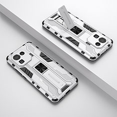 Funda Bumper Silicona y Plastico Mate Carcasa con Magnetico Soporte A02 para Xiaomi Mi 11 Pro 5G Blanco