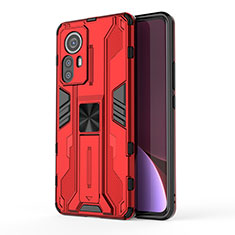 Funda Bumper Silicona y Plastico Mate Carcasa con Magnetico Soporte A02 para Xiaomi Mi 12 Lite 5G Rojo