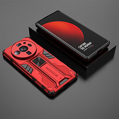 Funda Bumper Silicona y Plastico Mate Carcasa con Magnetico Soporte A02 para Xiaomi Mi 12S Ultra 5G Rojo