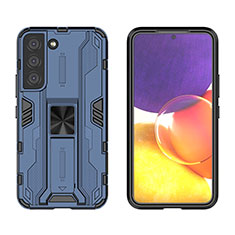 Funda Bumper Silicona y Plastico Mate Carcasa con Magnetico Soporte A03 para Samsung Galaxy S21 FE 5G Azul