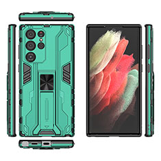 Funda Bumper Silicona y Plastico Mate Carcasa con Magnetico Soporte A03 para Samsung Galaxy S21 Ultra 5G Verde