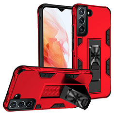 Funda Bumper Silicona y Plastico Mate Carcasa con Magnetico Soporte A04 para Samsung Galaxy S21 FE 5G Rojo