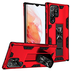 Funda Bumper Silicona y Plastico Mate Carcasa con Magnetico Soporte A04 para Samsung Galaxy S21 Ultra 5G Rojo