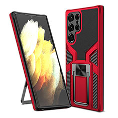 Funda Bumper Silicona y Plastico Mate Carcasa con Magnetico Soporte A05 para Samsung Galaxy S21 Ultra 5G Rojo