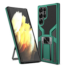 Funda Bumper Silicona y Plastico Mate Carcasa con Magnetico Soporte A05 para Samsung Galaxy S21 Ultra 5G Verde