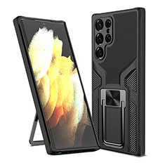 Funda Bumper Silicona y Plastico Mate Carcasa con Magnetico Soporte A05 para Samsung Galaxy S22 Ultra 5G Negro