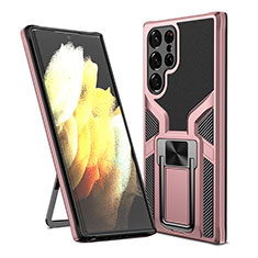 Funda Bumper Silicona y Plastico Mate Carcasa con Magnetico Soporte A05 para Samsung Galaxy S22 Ultra 5G Oro Rosa